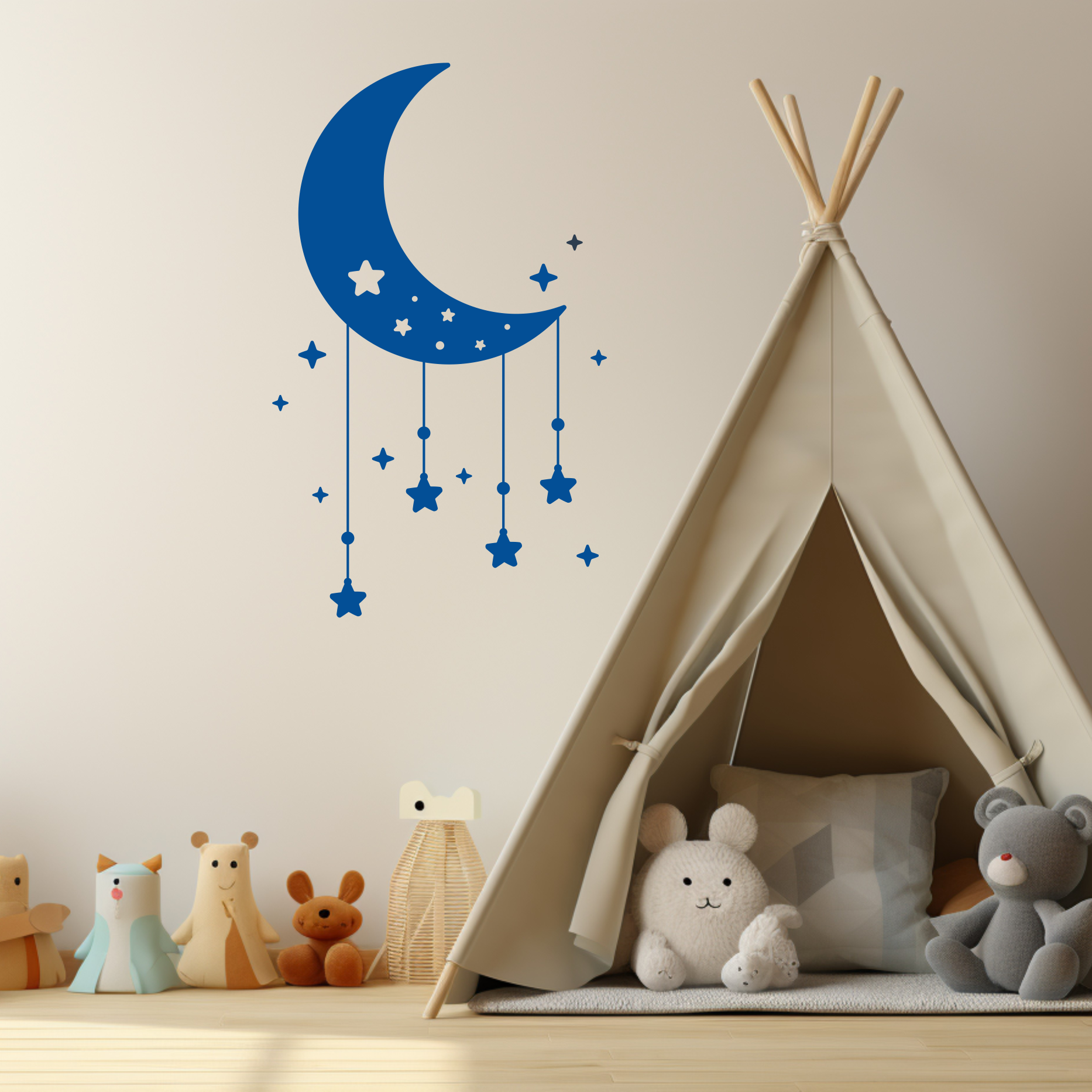 Wandtattoo Mond mit Sternen Motivansicht in Folienoptik