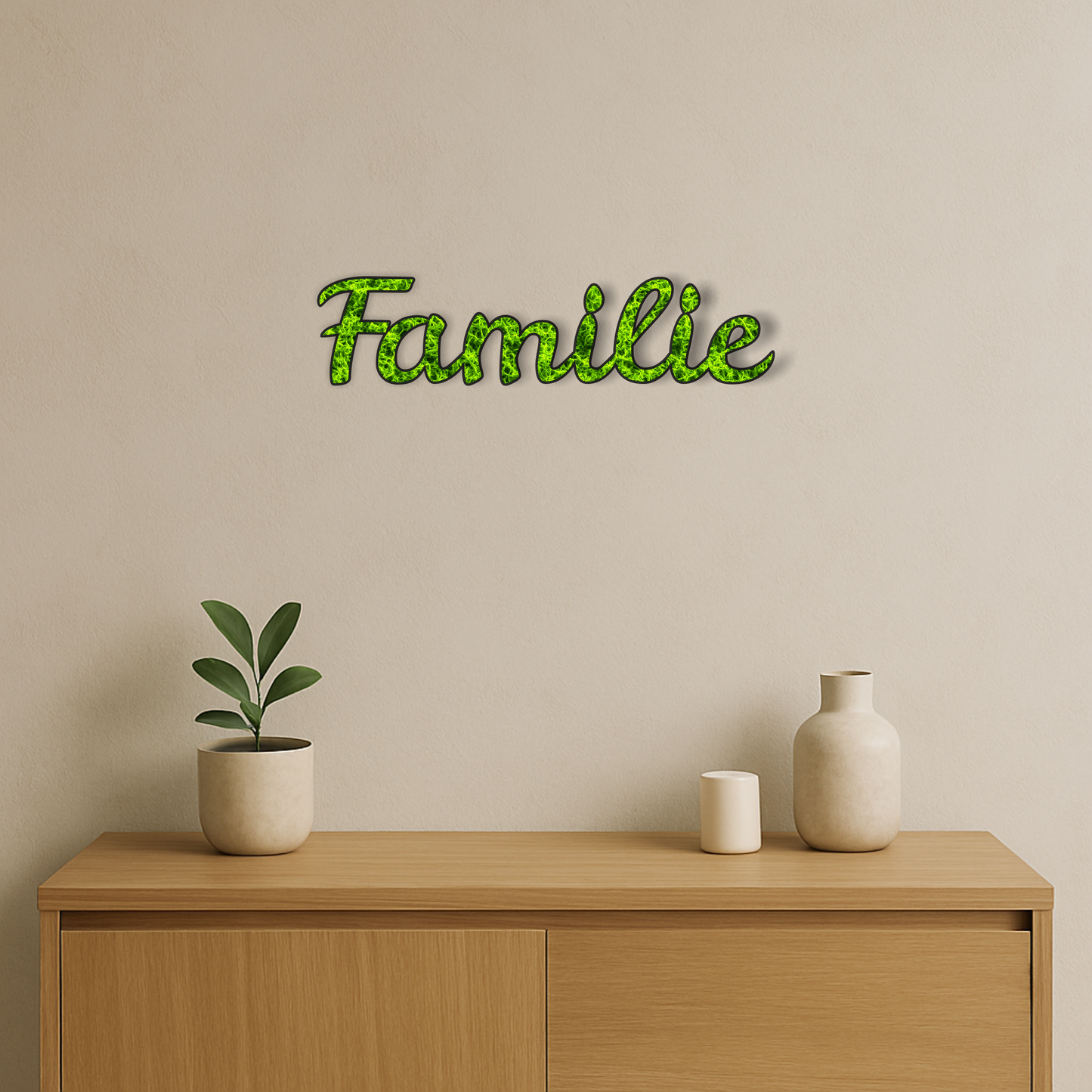 Moos Schriftzug „Familie“ – 34×8 cm | Natur Deko aus konserviertem Moos