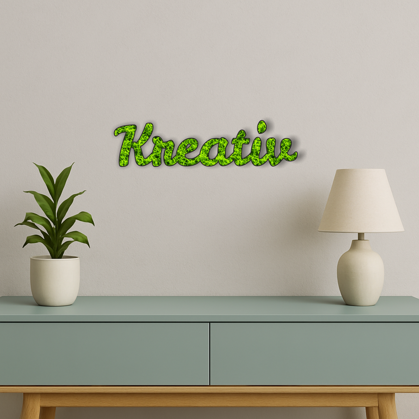 Moos Schriftzug „Kreativ“ – 34×9 cm | Natur Deko aus konserviertem Moos