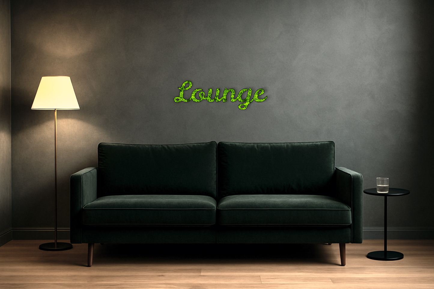 Moos Schriftzug „Lounge“ – 35×11 cm | Natur Deko aus konserviertem Moos