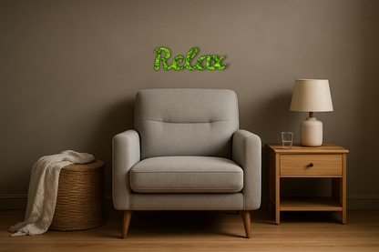 Moos-Schriftzug „Relax“ – Wanddeko aus konserviertem echtem Moos, pflegefrei