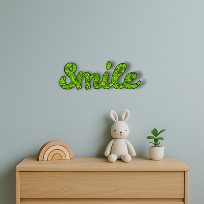 Moos Schriftzug „Smile“ – 34×12 cm | Natur Deko aus konserviertem Moos