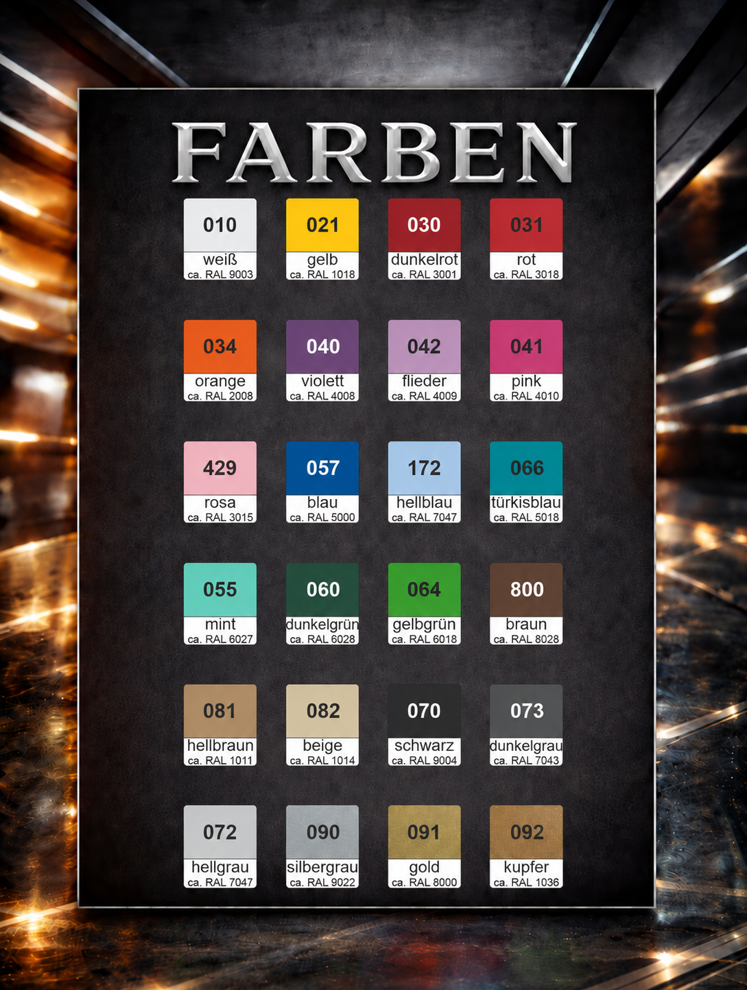 Farbübersicht ORAFOL 638 Wandtattoo Folienfarben