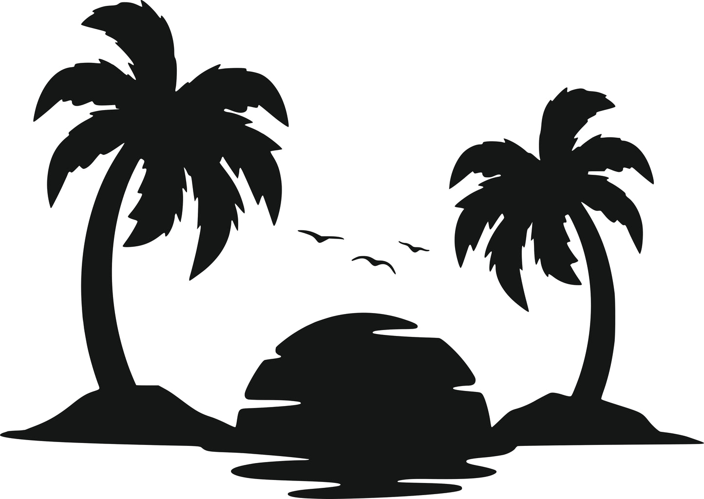 Wandtattoo Palmen mit Insel als Wanddeko im Wohnraum