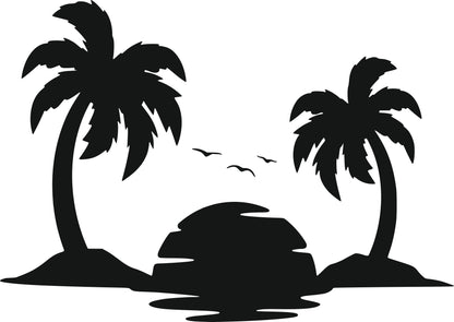 Wandtattoo Palmen mit Insel als Wanddeko im Wohnraum