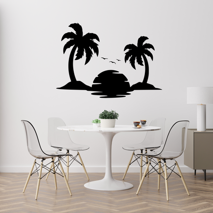 Wandtattoo Palmen mit Insel Motivansicht in Folienoptik