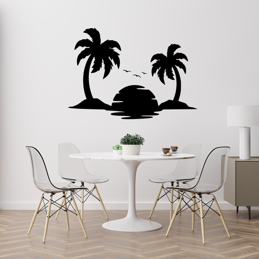 Wandtattoo Palmen mit Insel Motivansicht in Folienoptik