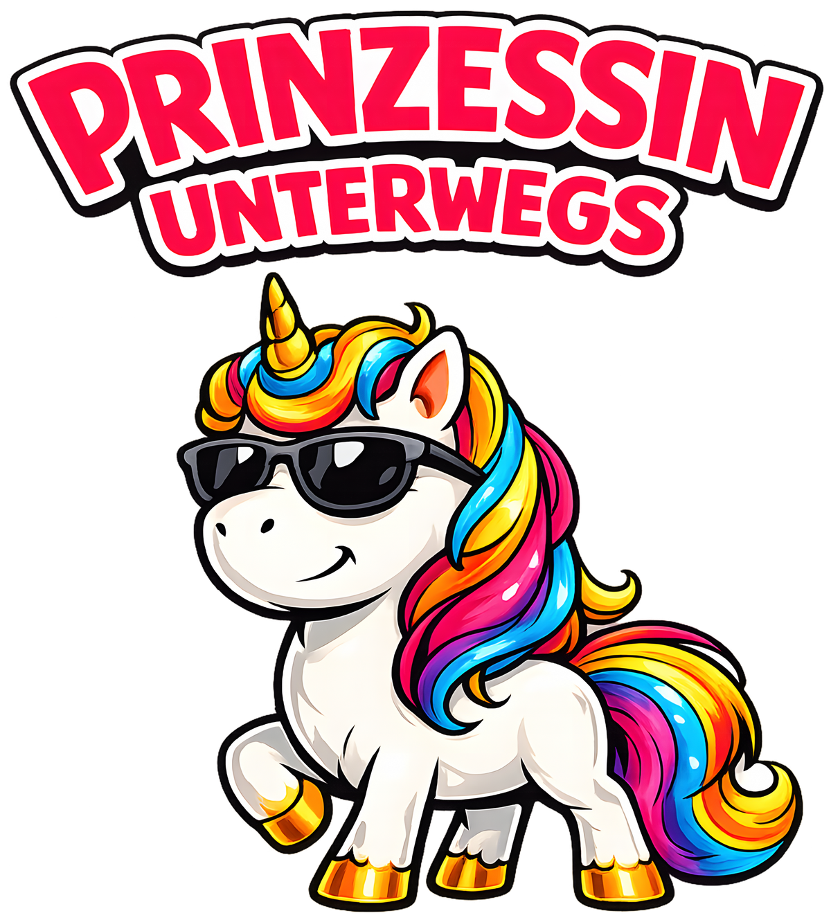 Kinderwarnweste Einhorn „Prinzessin unterwegs“ – Sicherheitsweste mit Motivdruck