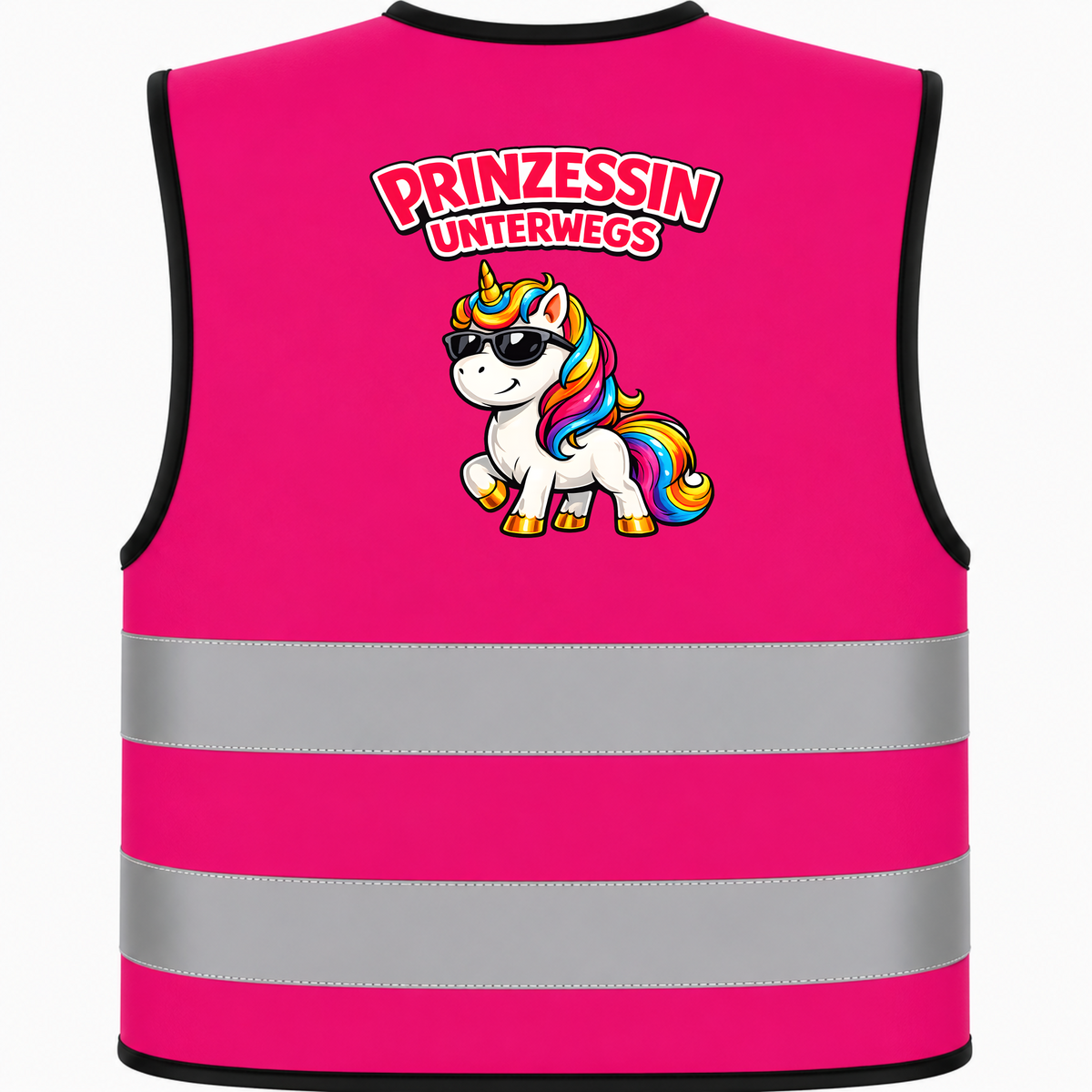 Kinderwarnweste Einhorn „Prinzessin unterwegs“ – Sicherheitsweste mit Motivdruck