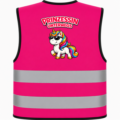 Kinderwarnweste Einhorn „Prinzessin unterwegs“ – Sicherheitsweste mit Motivdruck