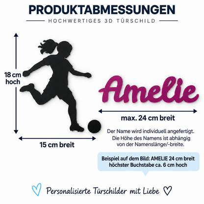 Maßabbildung: Personalisiertes 3D Türschild Fußballerin mit Namen