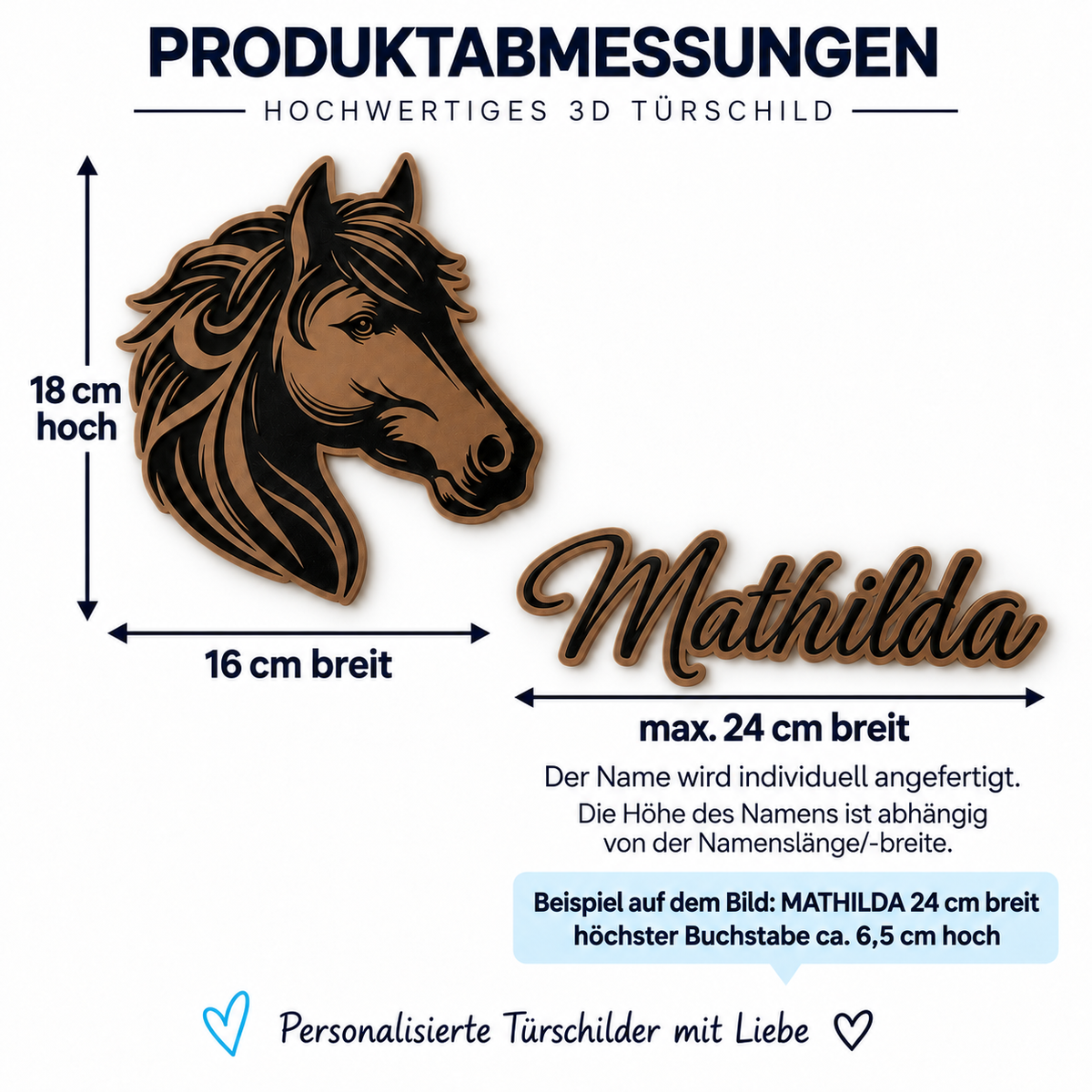 Personalisiertes 3D Türschild Pferdekopf mit Namen