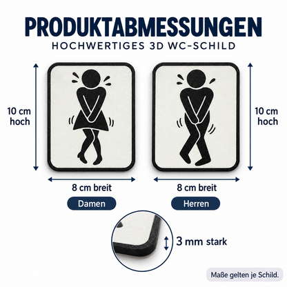 Maßabbildung: 3D WC Türschild Mann und Frau – Toiletten-Piktogramme