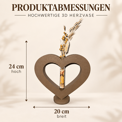 Maßabbildung: 3D Herzvase mit Reagenzglas zum Aufstellen