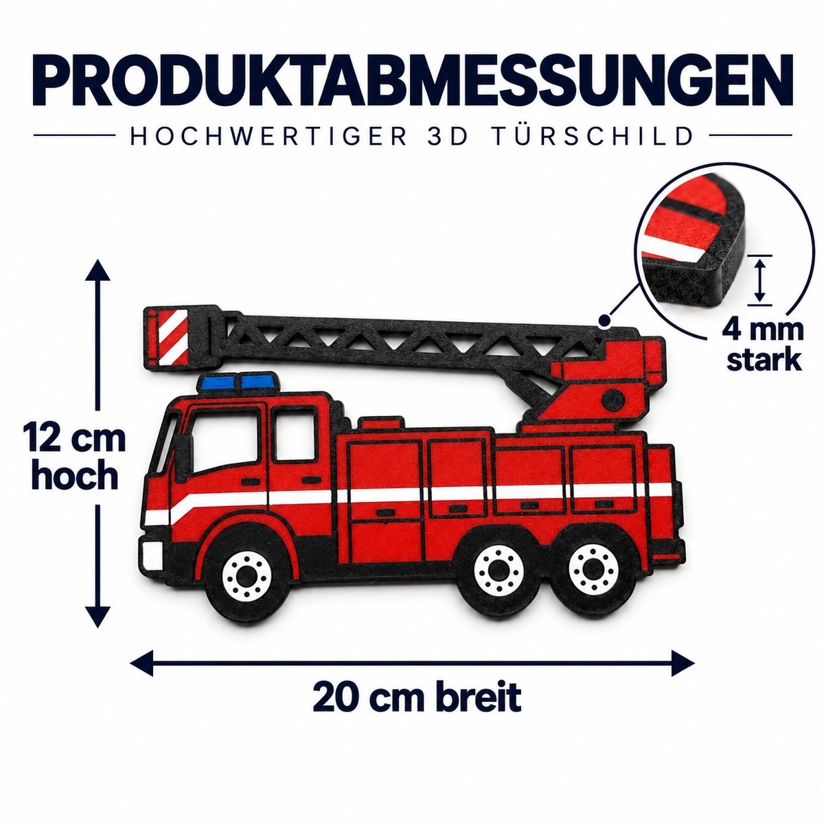 Maßabbildung: 3D Feuerwehrwagen Türschild ohne Namen
