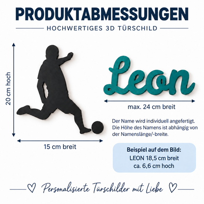 Maßabbildung: Personalisiertes 3D Türschild Fußballer mit Namen