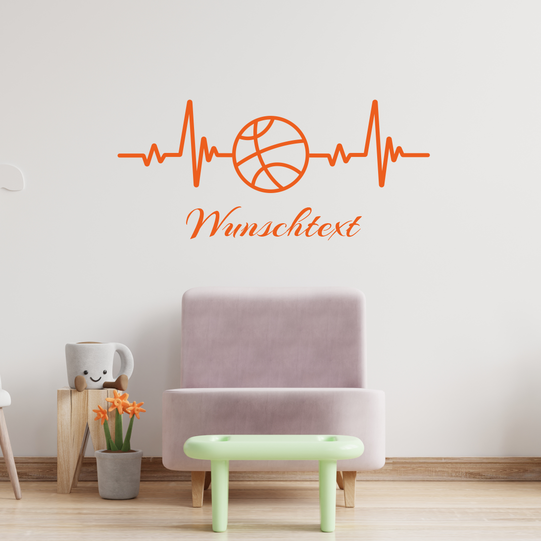 Wandtattoo Pulslinie Basketball mit Namen