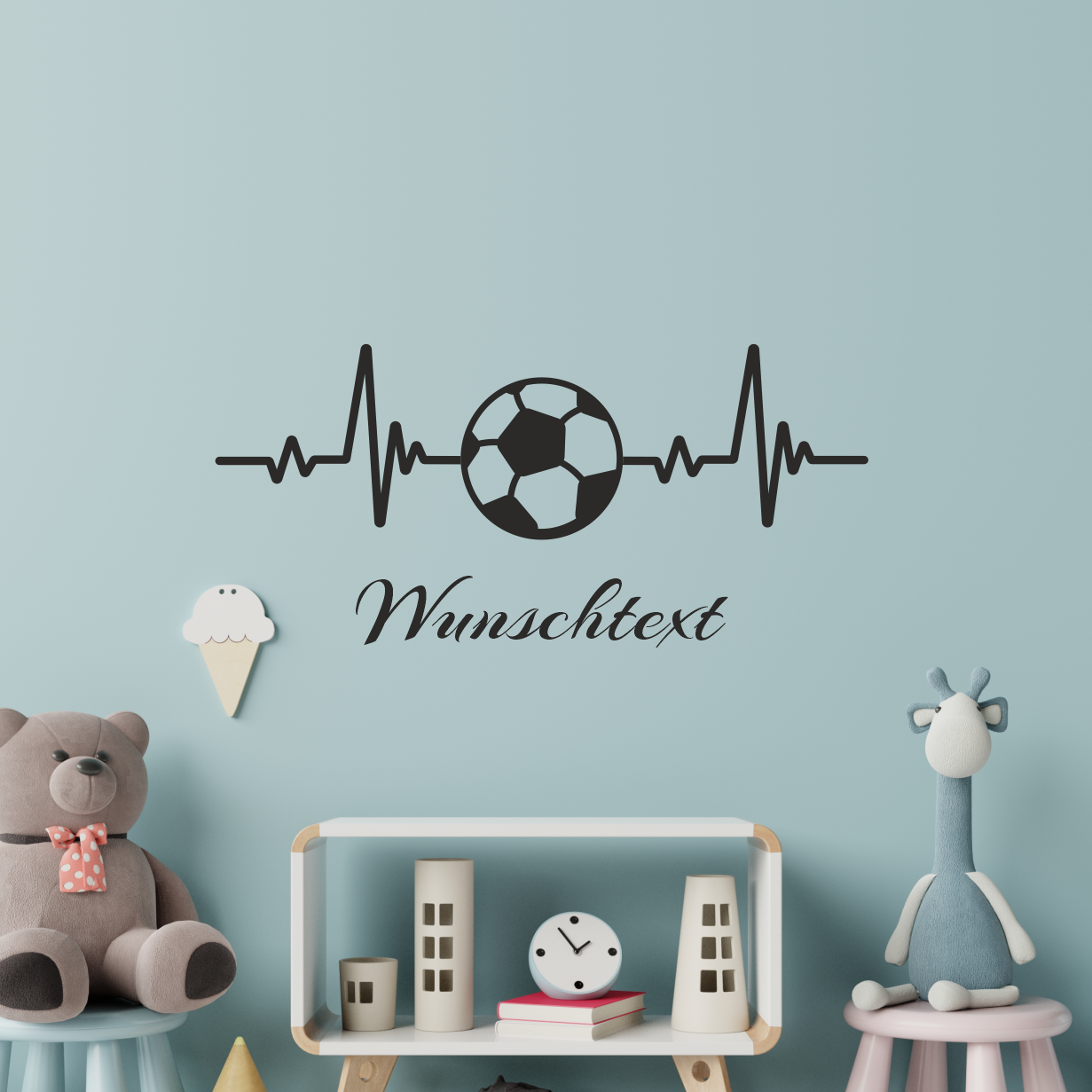 Wandtattoo Pulslinie Fußball mit Wunschtext