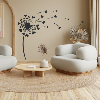 Wandtattoo Pusteblume mit Herzen Motivansicht in Folienoptik