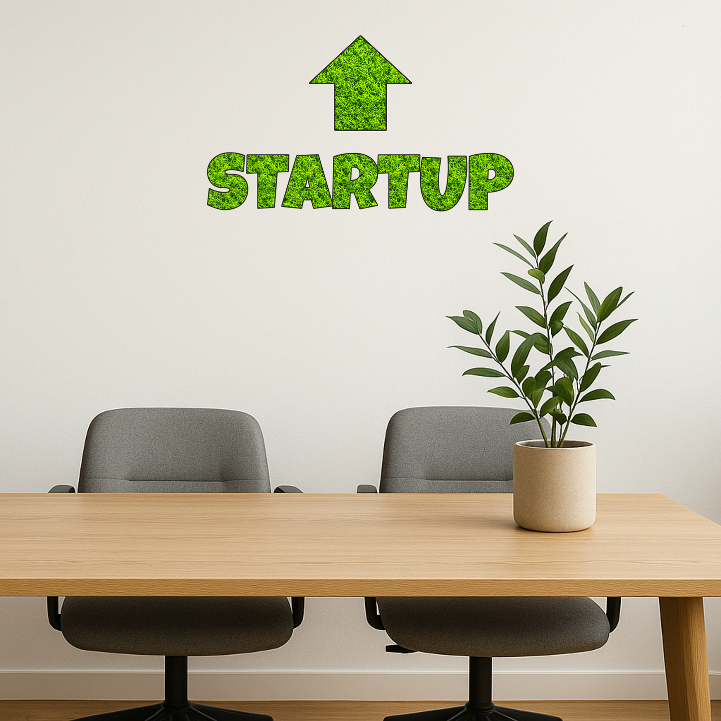 Moos-Schriftzug „STARTUP“ mit Pfeil – Wanddeko aus echtem Moos, pflegefrei