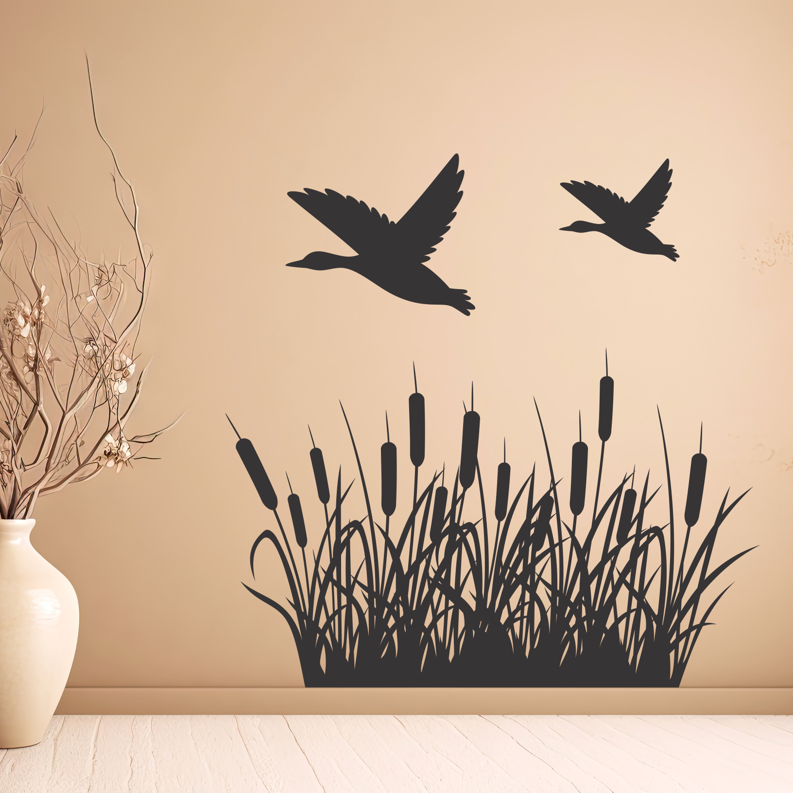 Wandtattoo Schilf mit Enten Motivansicht in Folienoptik