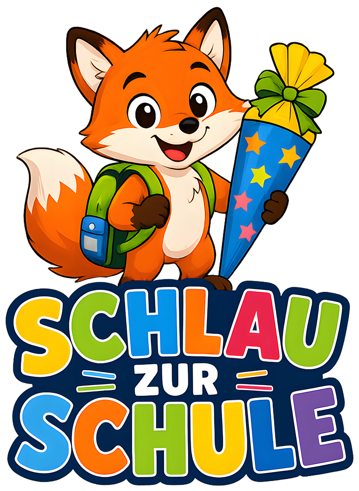 DTF Druckmotiv für Kinderwarnweste Fuchs „Schlau zur Schule“
