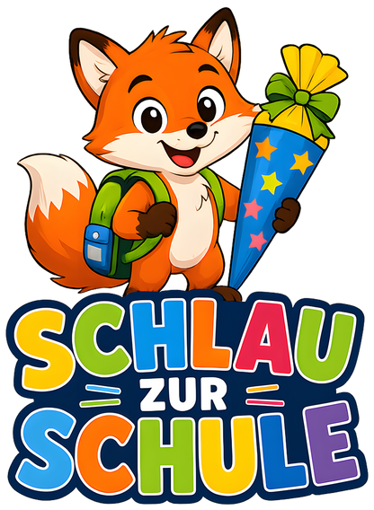 DTF Druckmotiv für Kinderwarnweste Fuchs „Schlau zur Schule“