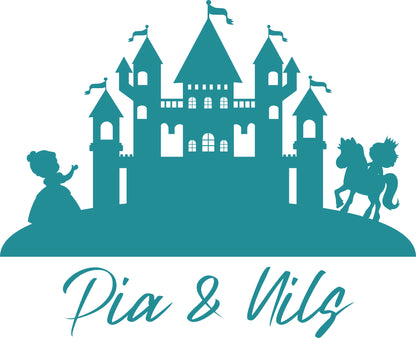 Wandtattoo Schloss mit Prinz & Prinzessin und Namen