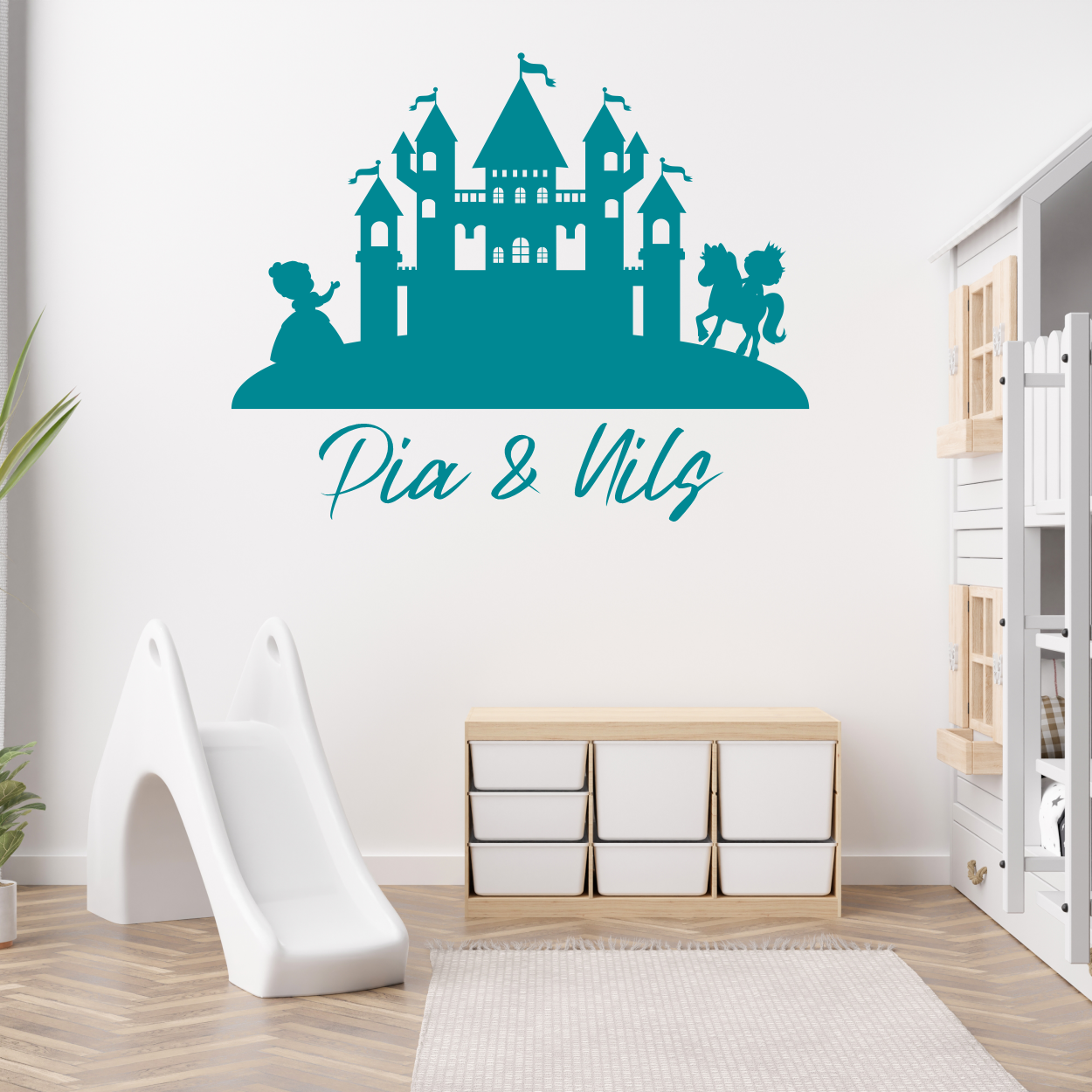 Wandtattoo Schloss mit Prinz & Prinzessin und Namen