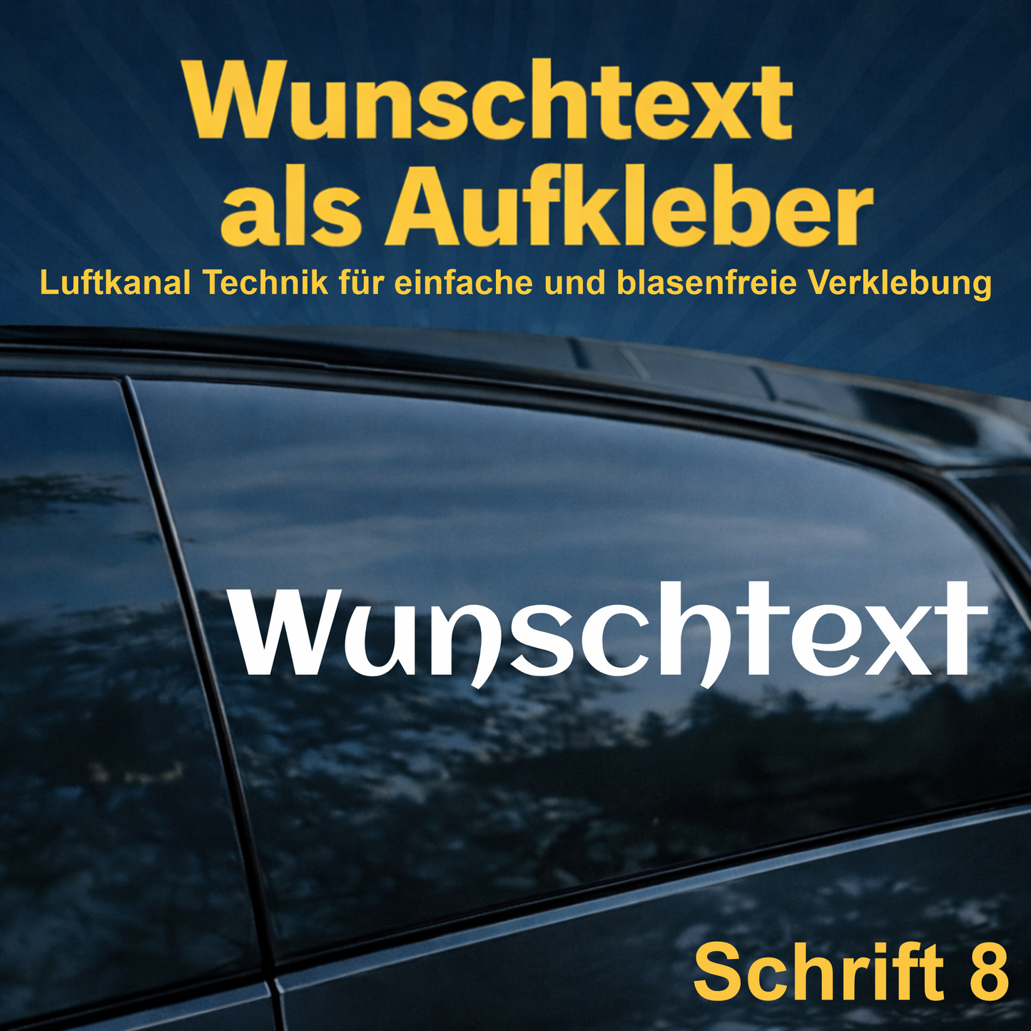 Wunschtext Aufkleber personalisiert – Schrift 8 – Folienaufkleber aus Vinylfolie mit Luftkanal-Technologie, Produktbild 1
