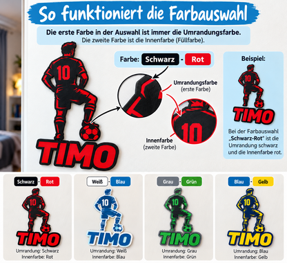Farbauswahl: Personalisiertes 3D Türschild Fußballer mit Ball und Namen