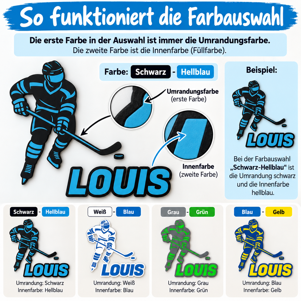 Personalisiertes 3D Türschild Eishockeyspieler mit Namen