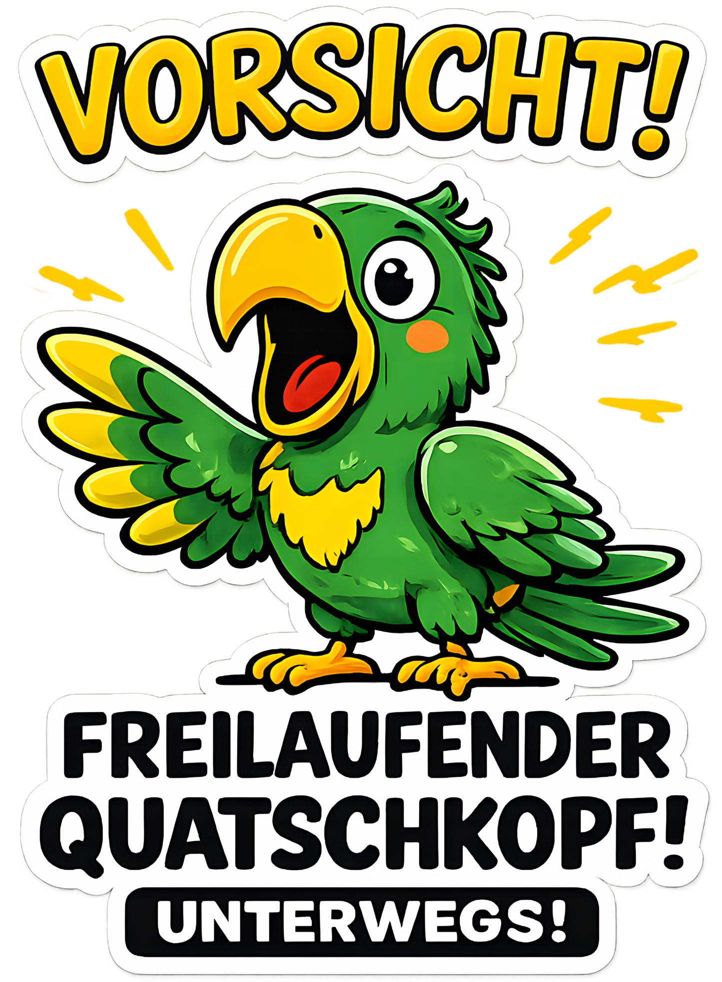 DTF Druckmotiv für Kinderwarnweste Papagei „Freilaufender Quatschkopf“
