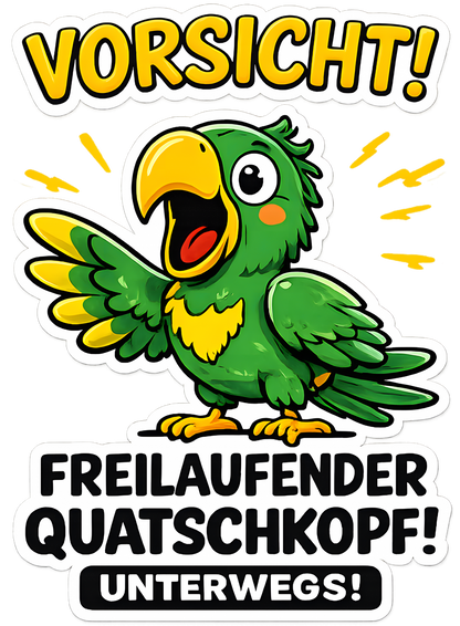 DTF Druckmotiv für Kinderwarnweste Papagei „Freilaufender Quatschkopf“