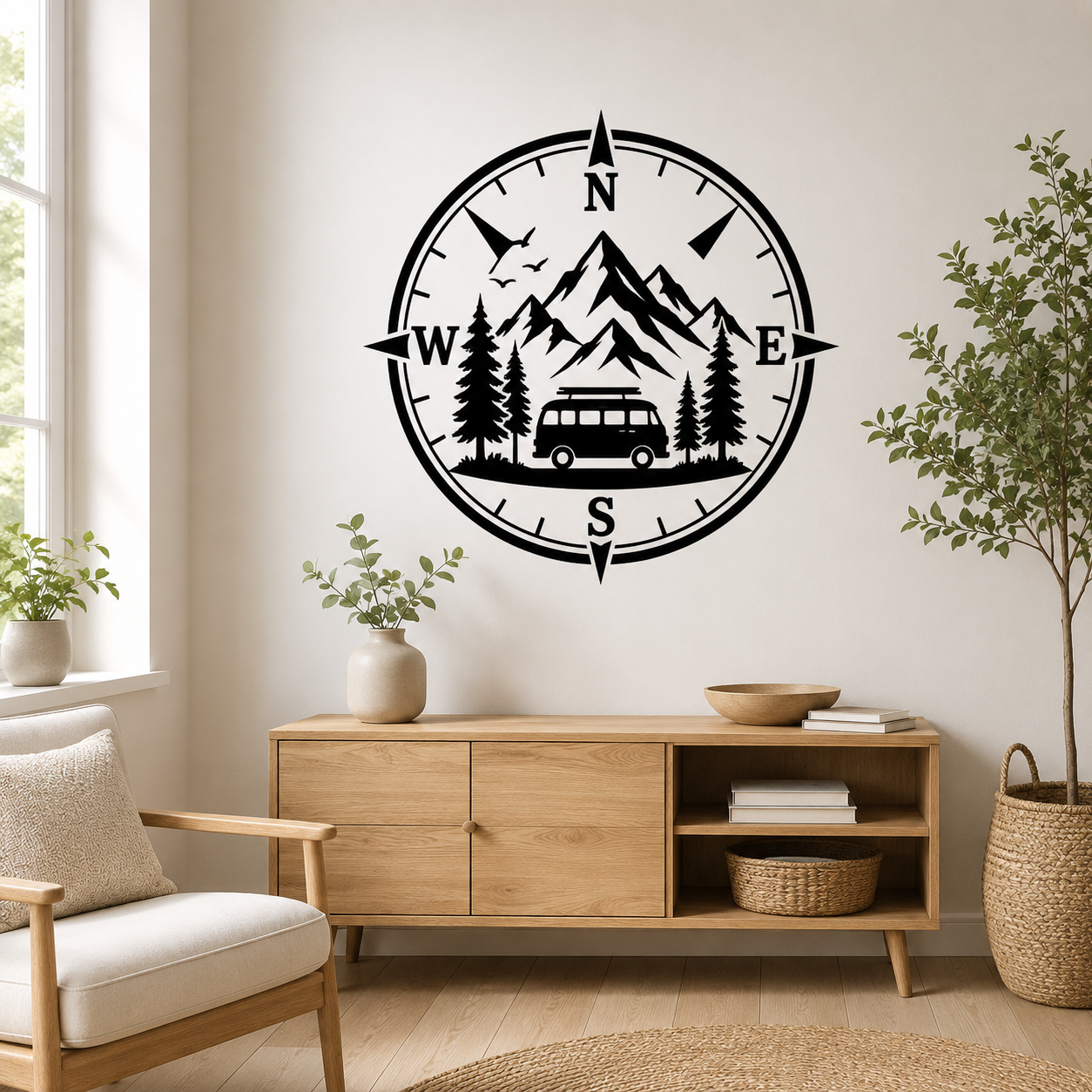Wandtattoo Camping Kompass Motivansicht in Folienoptik