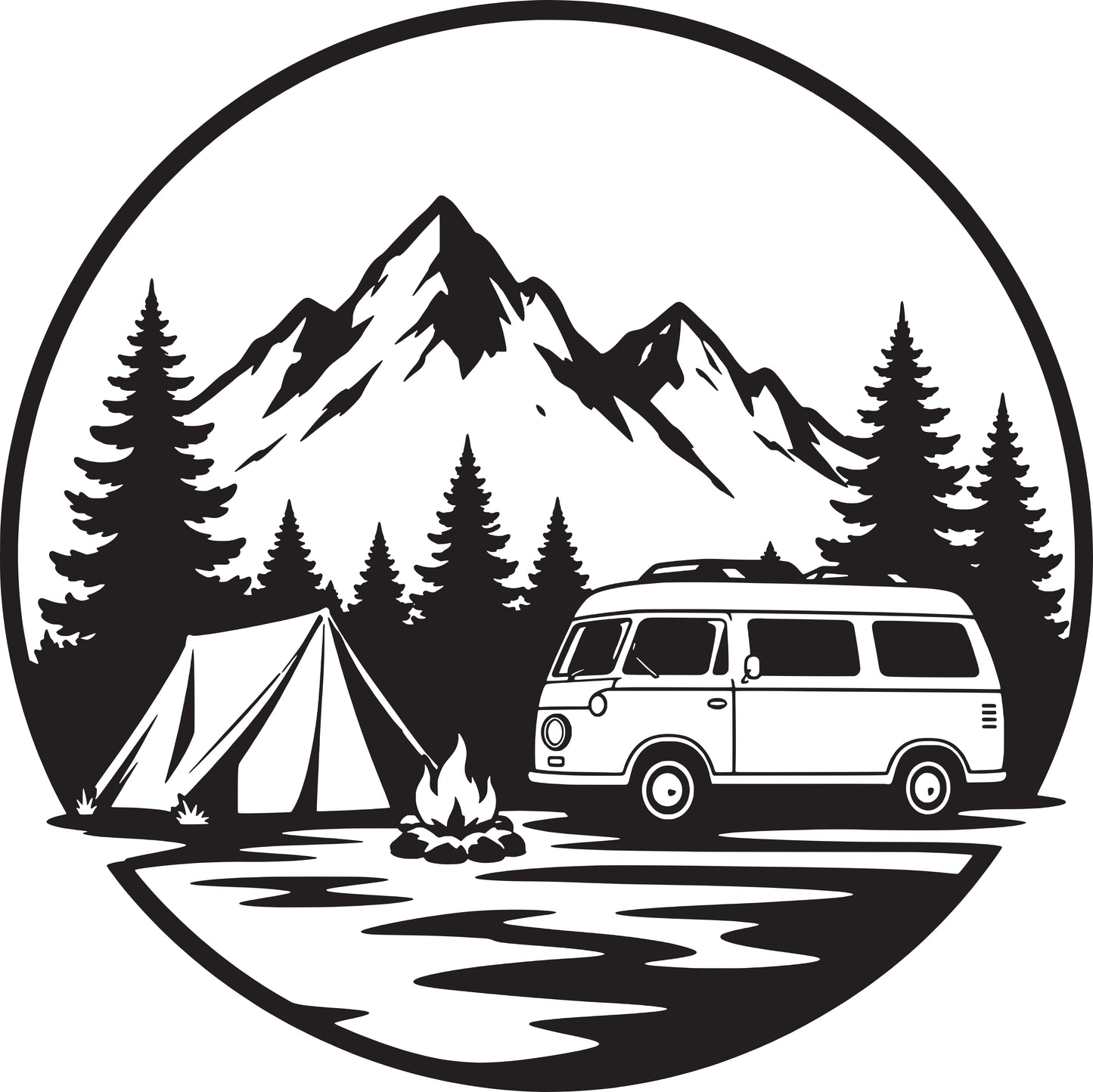 Wandtattoo Camping in den Bergen als Wanddeko im Wohnraum