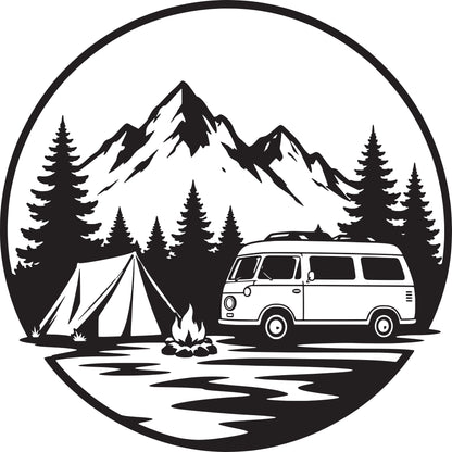 Wandtattoo Camping in den Bergen als Wanddeko im Wohnraum