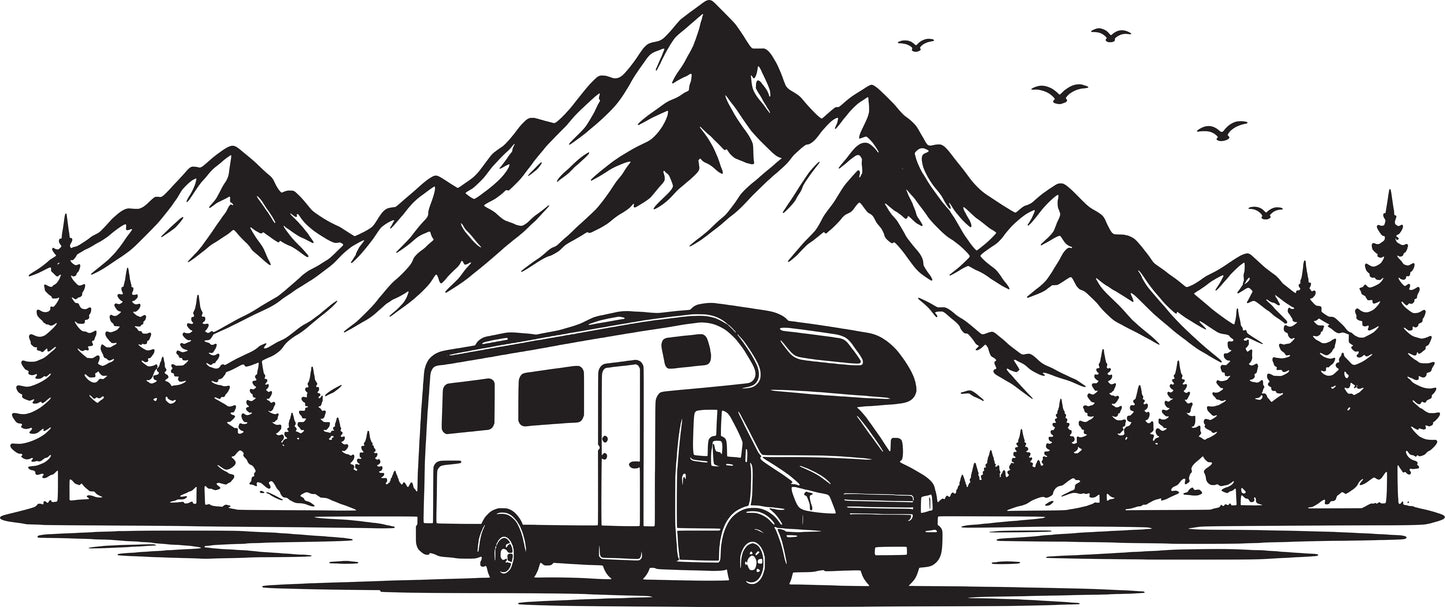 Wandtattoo Wohnmobil in den Bergen als Wanddeko im Wohnraum