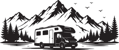 Wandtattoo Wohnmobil in den Bergen als Wanddeko im Wohnraum
