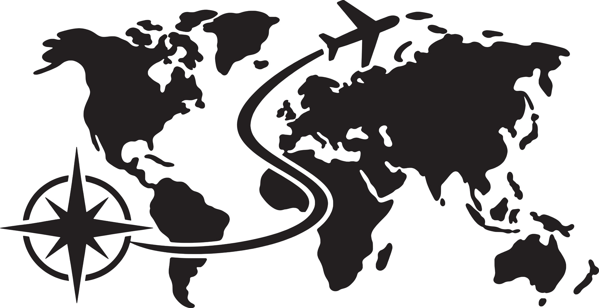 Wandtattoo Weltkarte mit Flugzeug als Wanddeko im Wohnraum