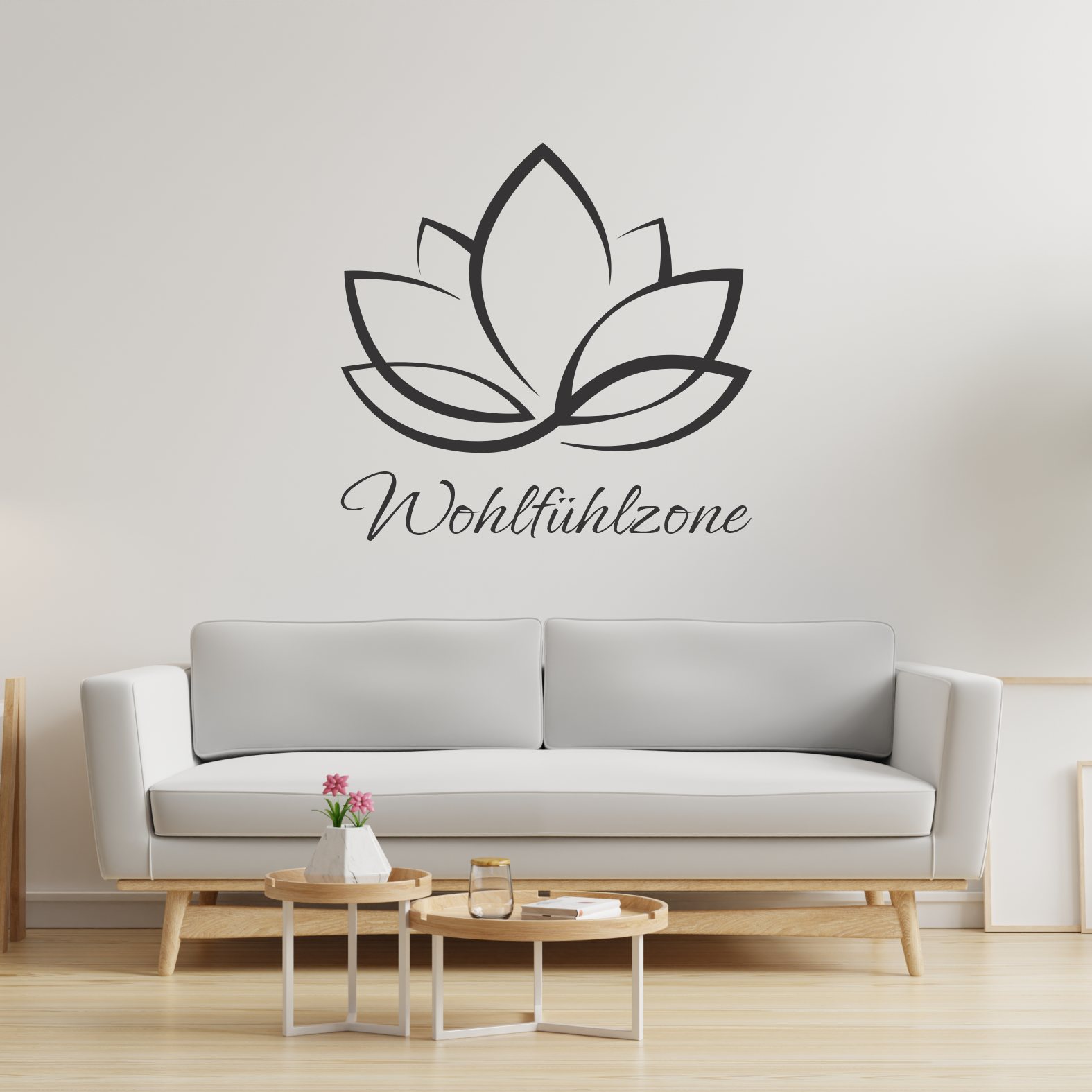 Wandtattoo Wohlfühlzone mit Lotusblume Motivansicht in Folienoptik