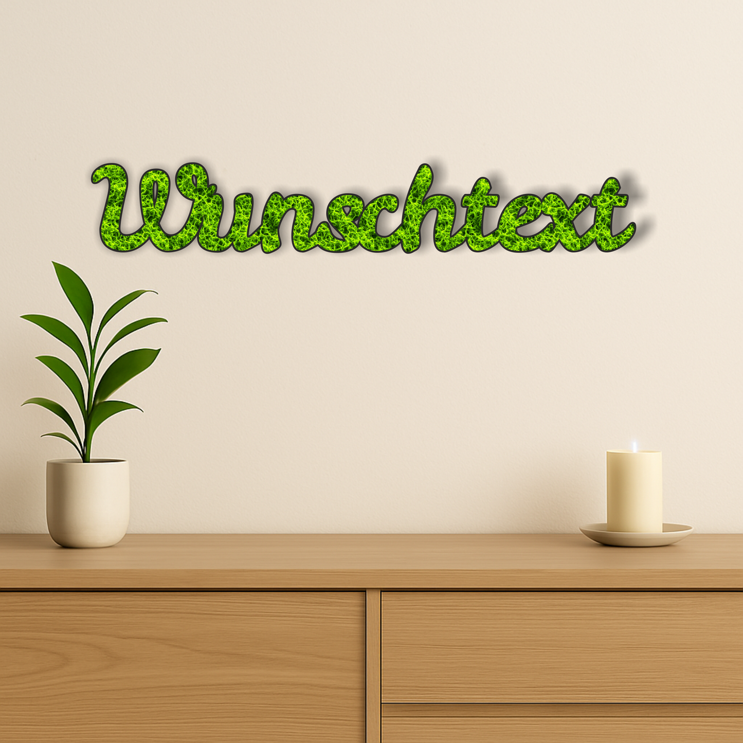 Moos-Schriftzug „Wunschtext“ – personalisierte Wanddeko aus echtem Moos, pflegefrei