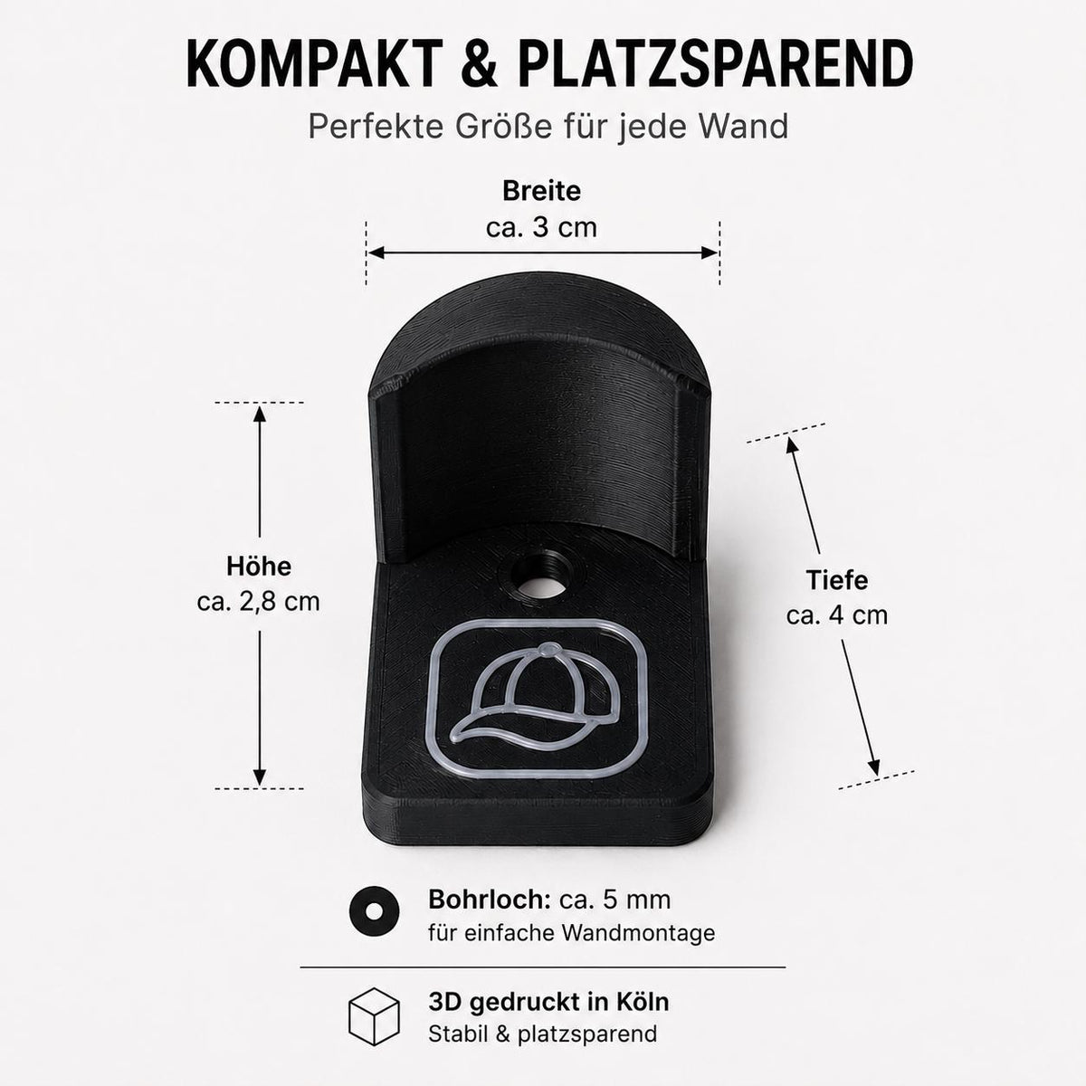 3D Kappenhalter für Caps zur Wandmontage – Produktansicht